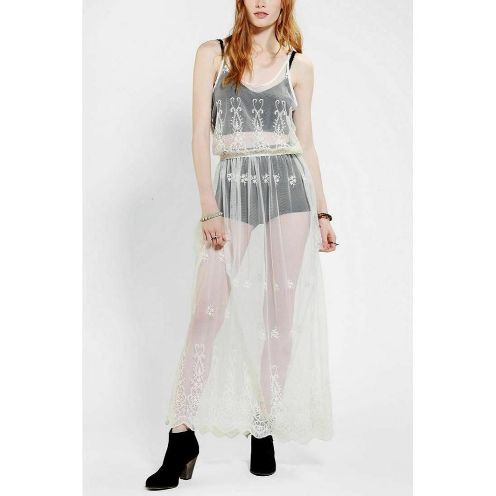 Gypsy Junkies Sasha Floral Embroidered Mesh Maxi Slip Dress Size S/M Filigree - Picture 12 of 12